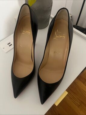 Christian Louboutin Black Pointed-Toe Leather Pumps
